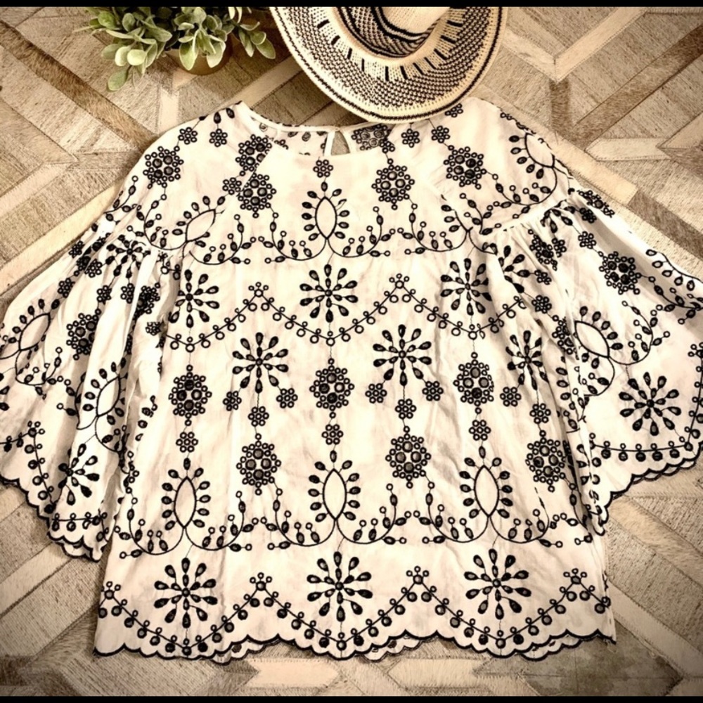 2for$20 Embroidered Bell Sleeve Ruffle Top